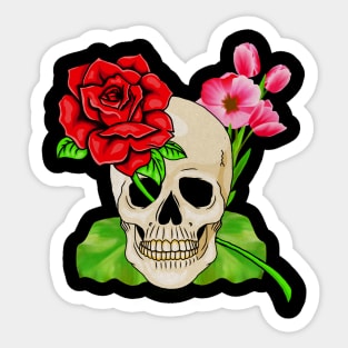 Skull, Rose Floral Tropical, Skulls Sticker